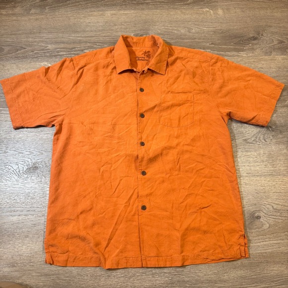 Tommy Bahama Orange Silk Leaf Print Short Sleeve Button Up Shirt Men's M - Picture 2 of 4